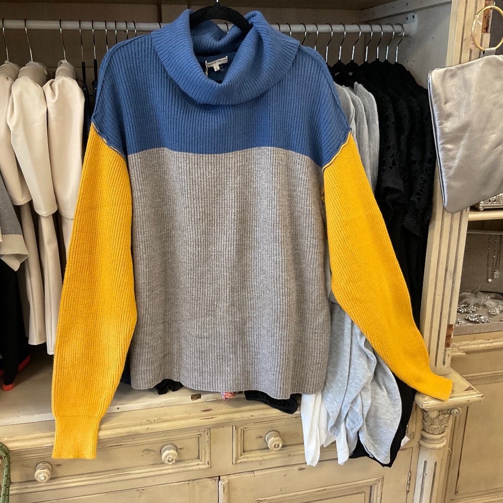 💛Color-block Cowl Neck Sweater💙